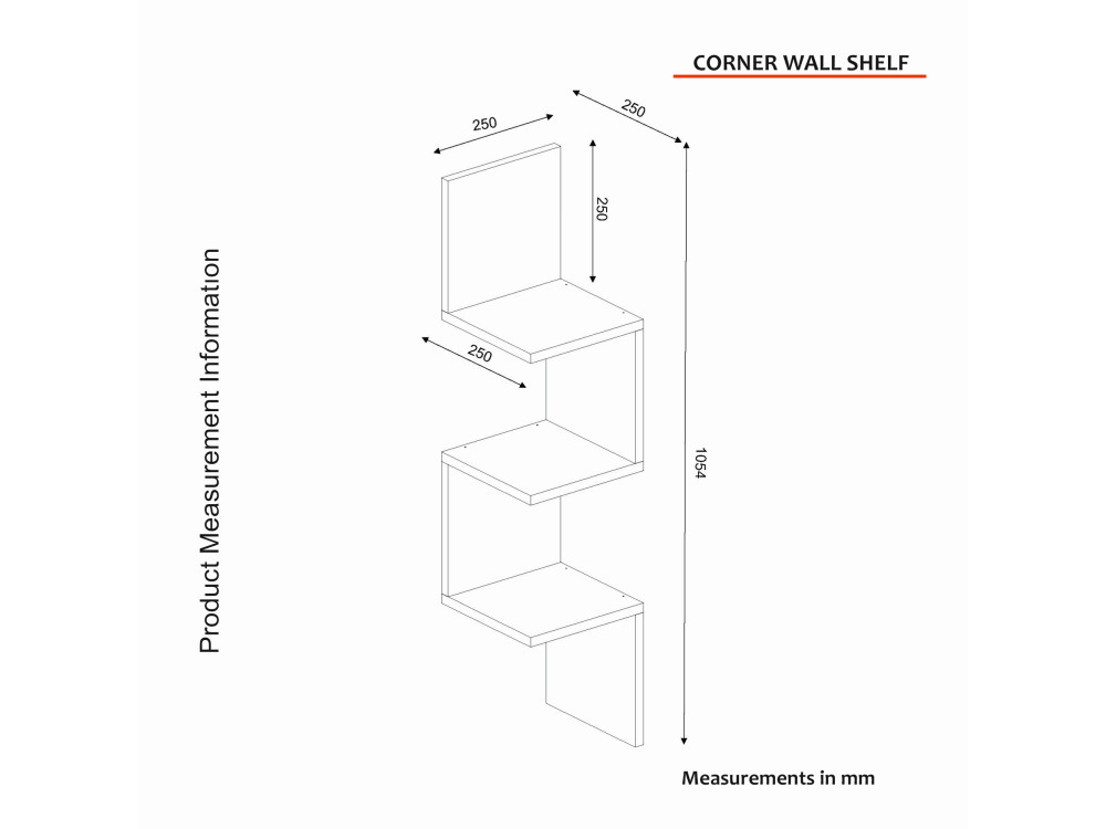 Estante de pared de madera "Esquina" - 25 x 25 x 105 cm - Blanco