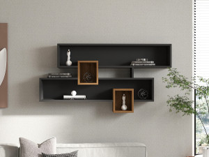Estantería de pared de madera "Karen" - 120 x 22 x 75 cm - NogalAntracita 2