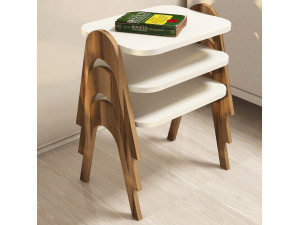 Lote de 3 mesas bajas de madera "Paris" - 48 x 35 x 72 cm - Crema 2