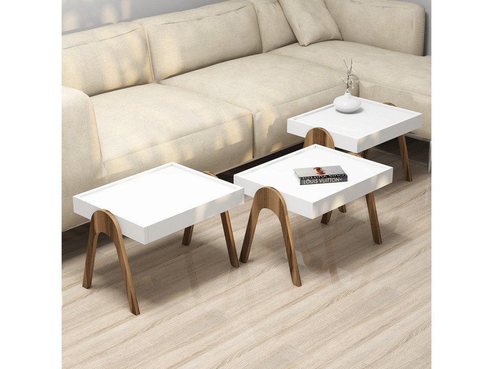 Lote de 3 mesas bajas de madera "Roma" - 53 x 40 x 64 cm - Blanco