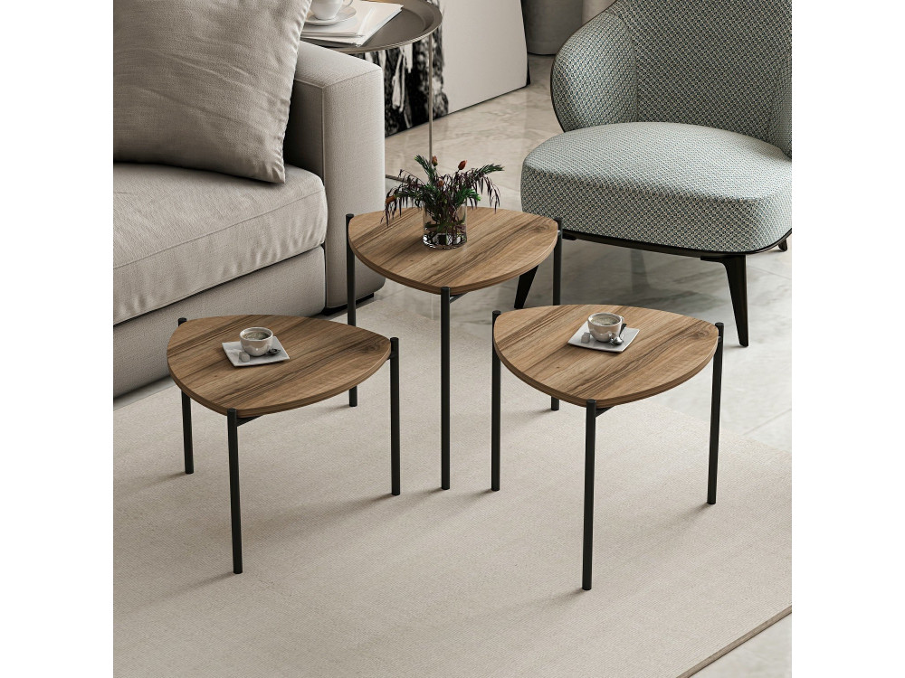 Lote de 3 mesas bajas de madera "Lenny" - 45 x 45 x 45 cm - Marrón