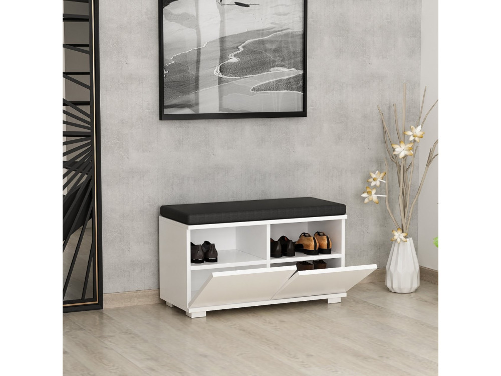 Zapatero de madera "Drago" - 80 x 35 x 42 cm - Blanco