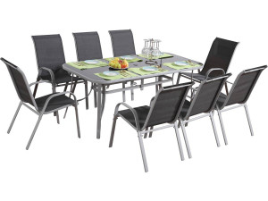 Conjunto De Jardín Mesa + 8 sillas de Textileno "Córdoba"  - Gris obscuro