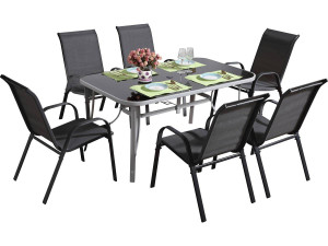 Conjunto De Jardín Mesa + 6 sillas de Textileno "Córdoba + Porto" - Gris Oscuro