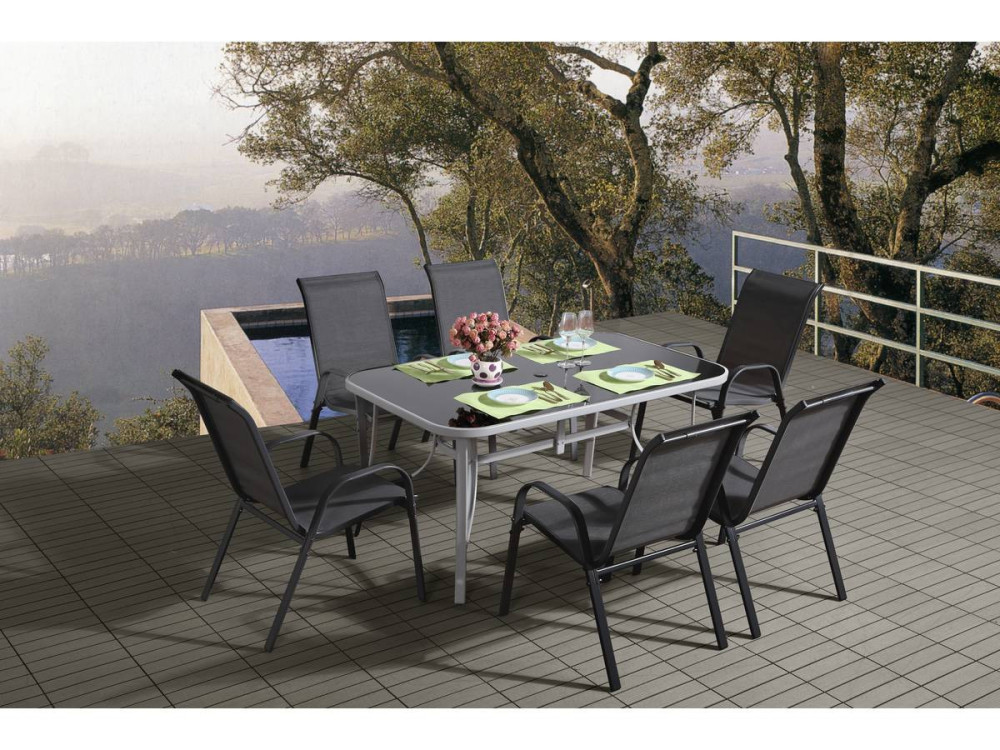 Conjunto De Jardín Mesa + 6 sillas de Textileno "Córdoba + Porto" - Gris Oscuro