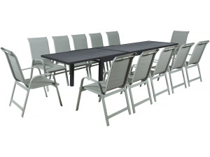 Conjunto de comedor de jardín "Lagos" - 200/320 x 105 x 76 cm - 12 sillas - Gris claro