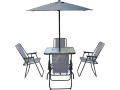 Mesa y sillas de jardín de metal "Convivia" con parasol - 6 plazas - Gris claro - Gris topo