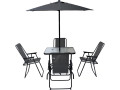 Mesa y sillas de jardín de metal "Convivia" con parasol - 6 plazas - Gris antracita - Negro