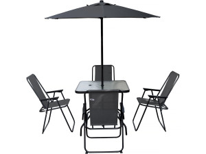 Mesa y sillas de jardín de metal "Convivia" con parasol - 4 plazas - Gris antracita
