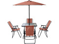 Mesa y sillas de jardín de metal "Convivia" con parasol - 6 plazas - Gris antracita - Marron