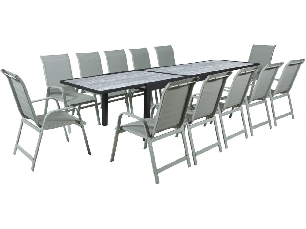 Mesa y sillas de jardín "Lagos" de aluminio extensible - 200/320 x 105 x 76 cm - Topo - 12 plazas