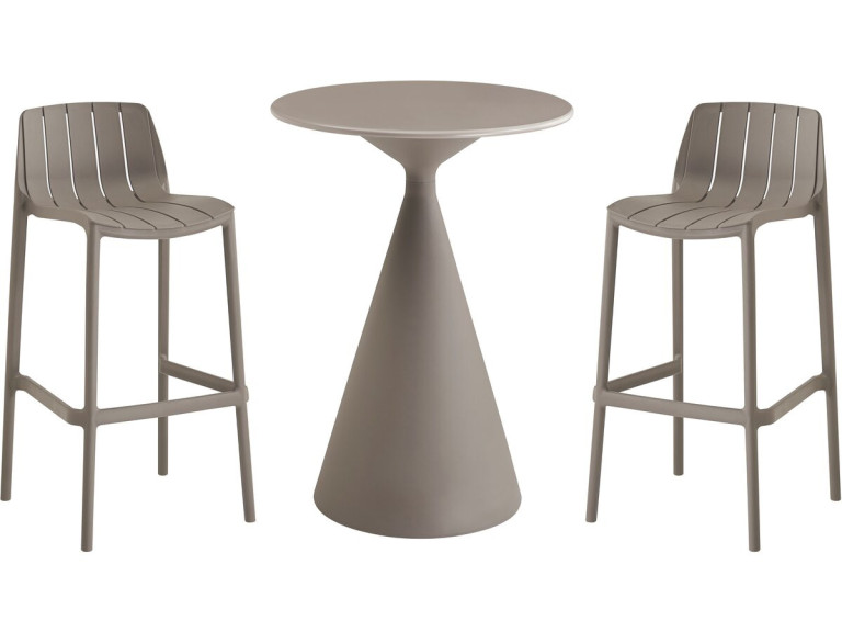 Mesa bistro apilable "Vaena" y sillas altas - 2 plazas - Topo