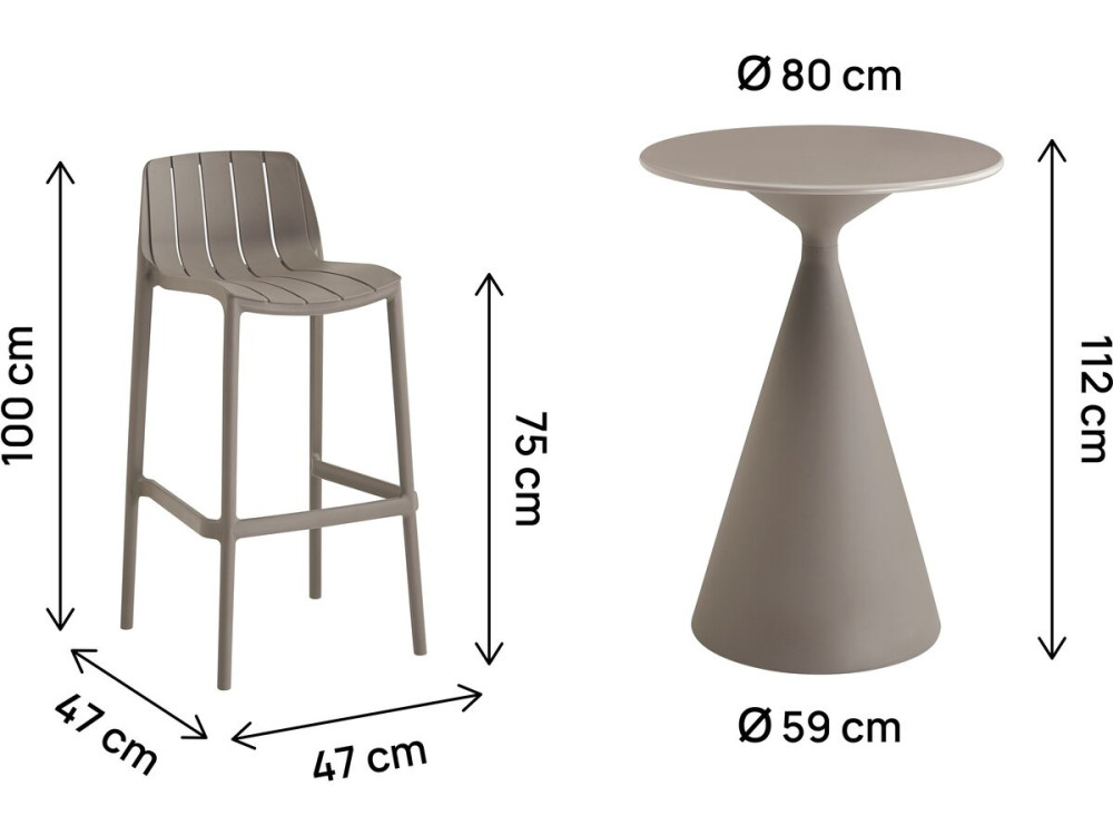 Mesa bistro apilable "Vaena" y sillas altas - 2 plazas - Topo