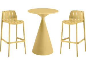 Mesa bistro apilable "Vaena" y sillas altas - 2 plazas - Amarillo