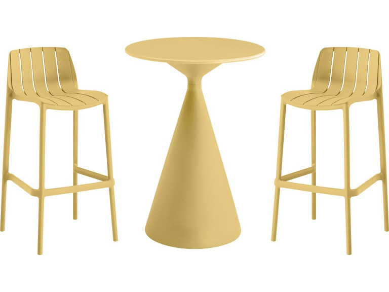 Mesa bistro apilable "Vaena" y sillas altas - 2 plazas - Amarillo