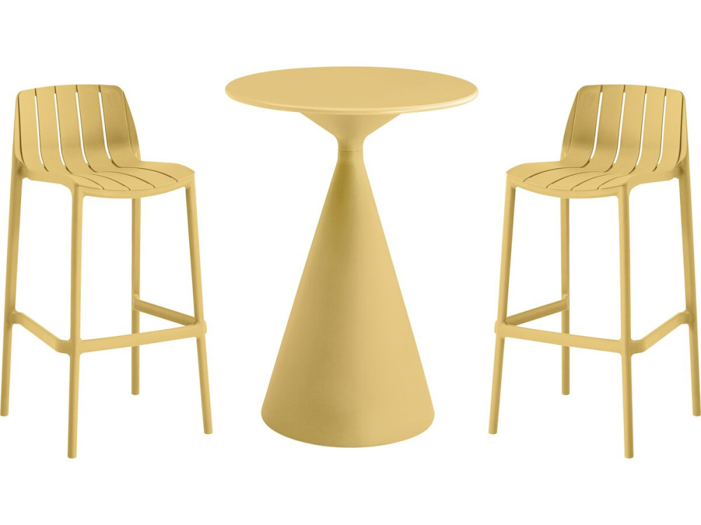 Mesa bistro apilable "Vaena" y sillas altas - 2 plazas - Amarillo