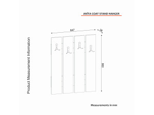 Perchero de pared de madera "Anita" - 64 x 3 x 80 cm - Blanco