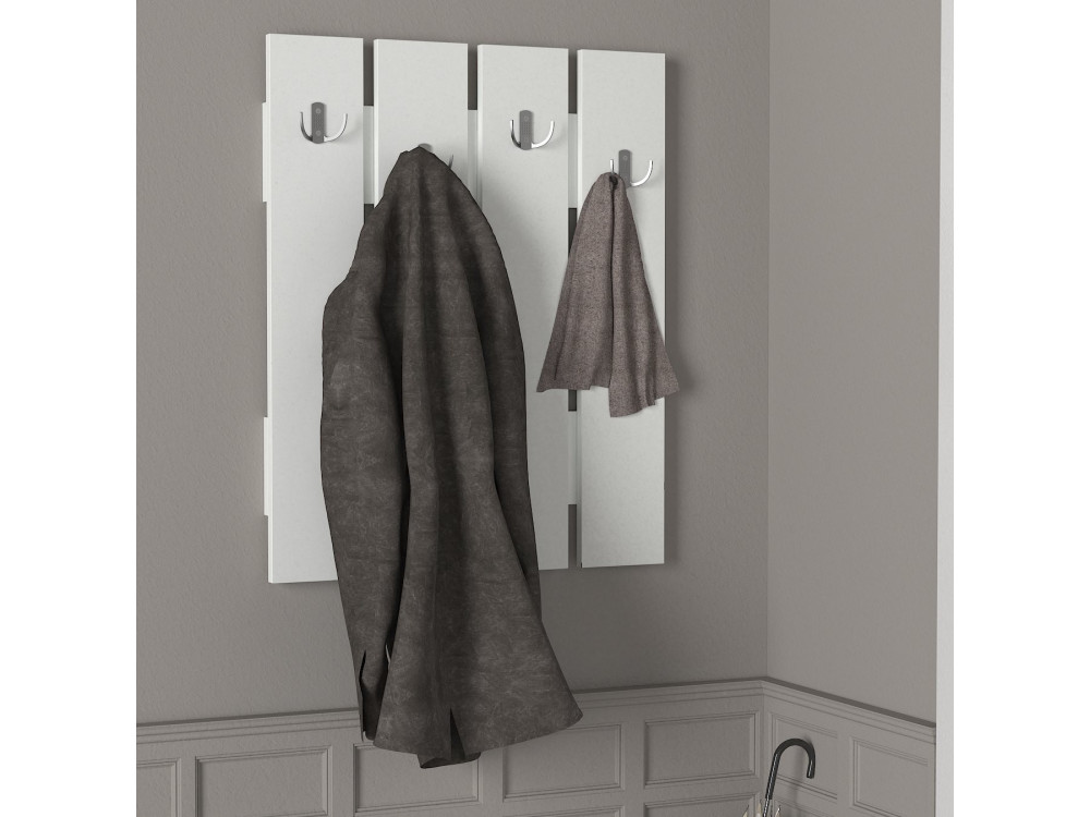 Perchero de pared de madera "Anita" - 64 x 3 x 80 cm - Blanco