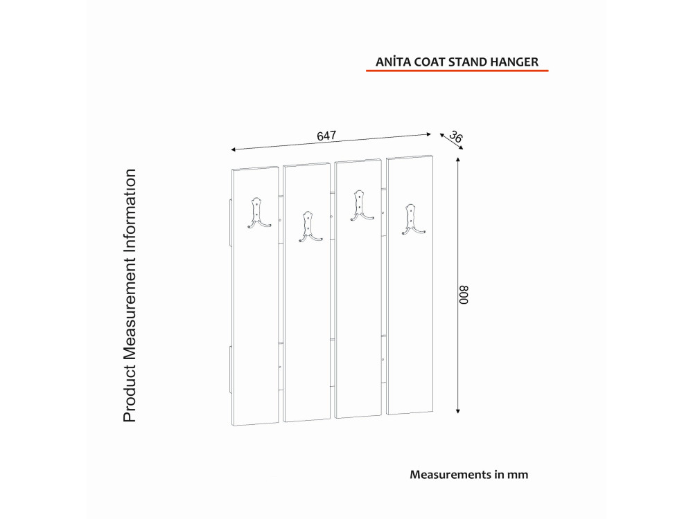 Perchero de pared de madera "Anita" - 64 x 3 x 80 cm - Blanco