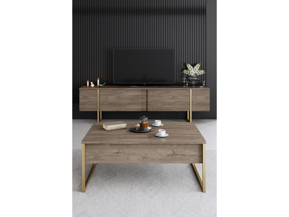 Conjunto de muebles de salón de madera "Luxe" - 160 x 35 x 80 cm - Marrón