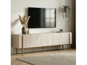 Soporte de TV de madera "Nexus" - 180 x 30 x 45 cm - Travertino / Oro 2