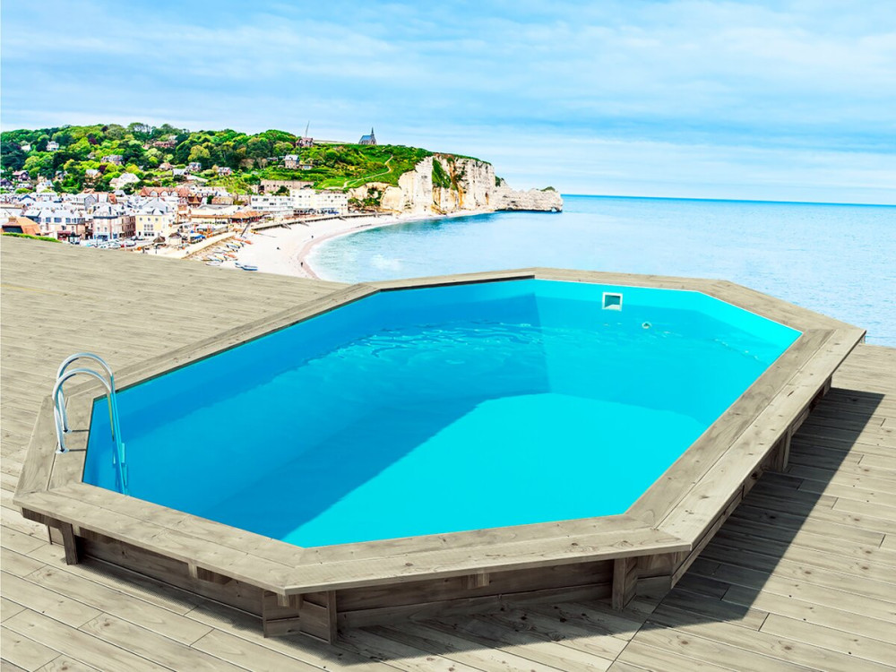 Piscina de madera "Brazilia 130", 5,86 x 3,86 x 1,31 m + Bomba de calor - 6,1 kW de potencia
