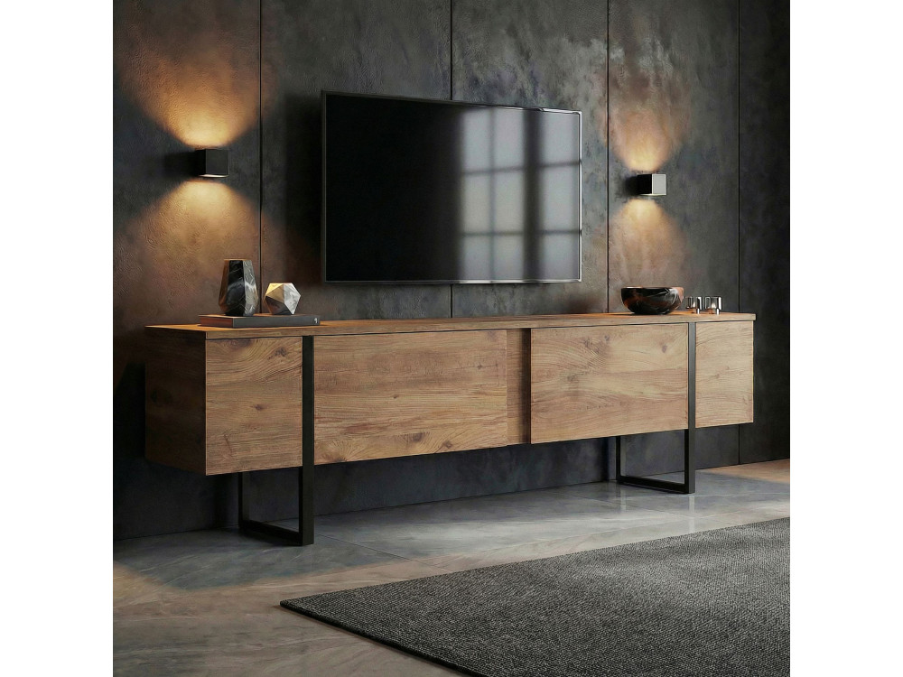 Soporte de TV de madera "Onera" - 180 x 30 x 50 cm - Pino Atlántico / Negro