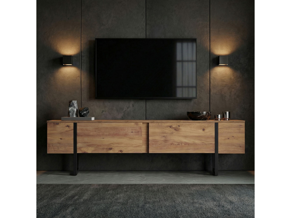Soporte de TV de madera "Onera" - 180 x 30 x 50 cm - Pino Atlántico / Negro