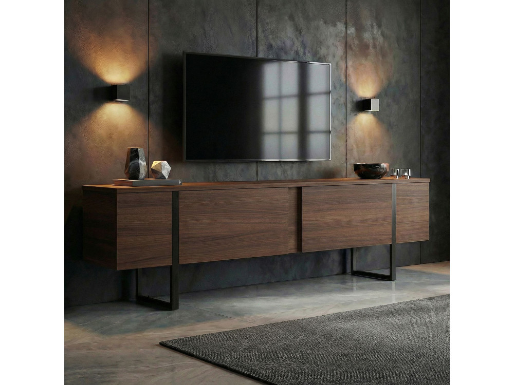 Soporte de TV de madera "Onera" - 180 x 30 x 50 cm - Nogal / Negro