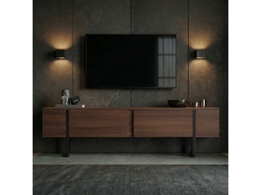 Soporte de TV de madera "Onera" - 180 x 30 x 50 cm - Nogal / Negro