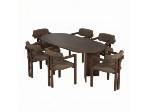 Juego de mesa y sillas de madera Meridia 6" (7 piezas) - 180 x 90 x 75 cm - Marrón