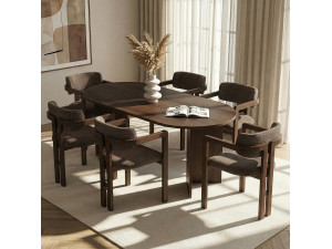 Juego de mesa y sillas de madera Meridia 6" (7 piezas) - 180 x 90 x 75 cm - Marrón 2
