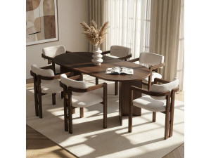 Juego de Mesa y Silla de Madera Meridia 6" (7 Piezas) - 180 x 90 x 75 cm - Blanco 2