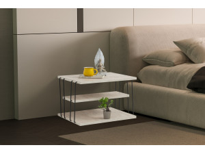 Mesa auxiliar de madera "Lifon" - 50 x 40 x 33 cm - Travertino 2