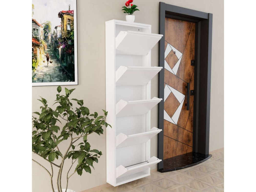 Mueble zapatero metálico "Ayse" - 50 x 15 x 169 cm - Blanco