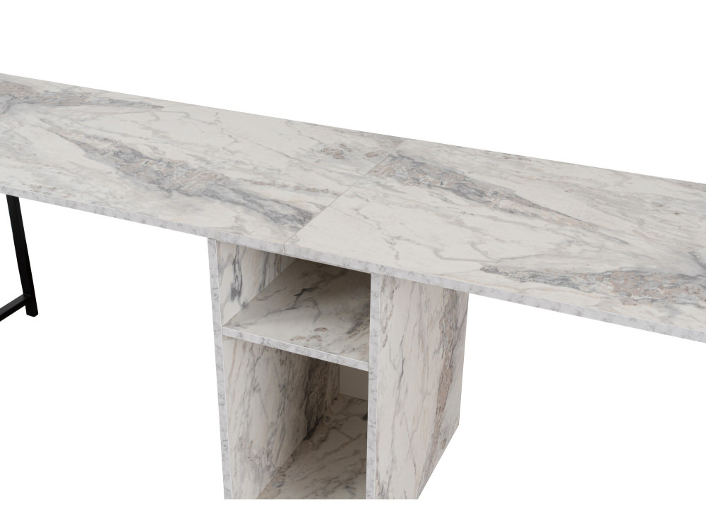 Escritorio doble "Twin" con 2 estantes de madera - 240 x 60 x 74 cm - Blanco jaspeado