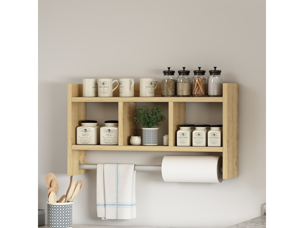 Estantería de pared de madera "Asya" - 63 x 14 x 35 cm - Beige