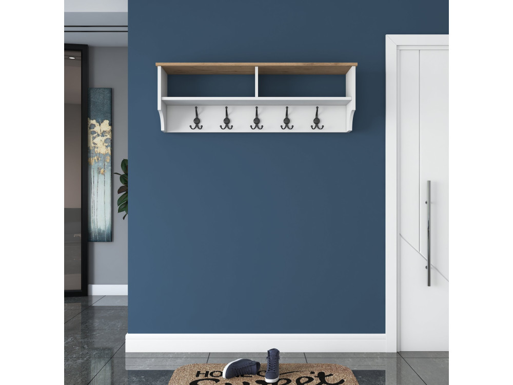 Perchero de madera "Pino" - 120 x 22 x 37 cm - Blanco