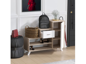 Mueble zapatero de madera "Retro" - 90 x 33 x 77 cm - Beige 2