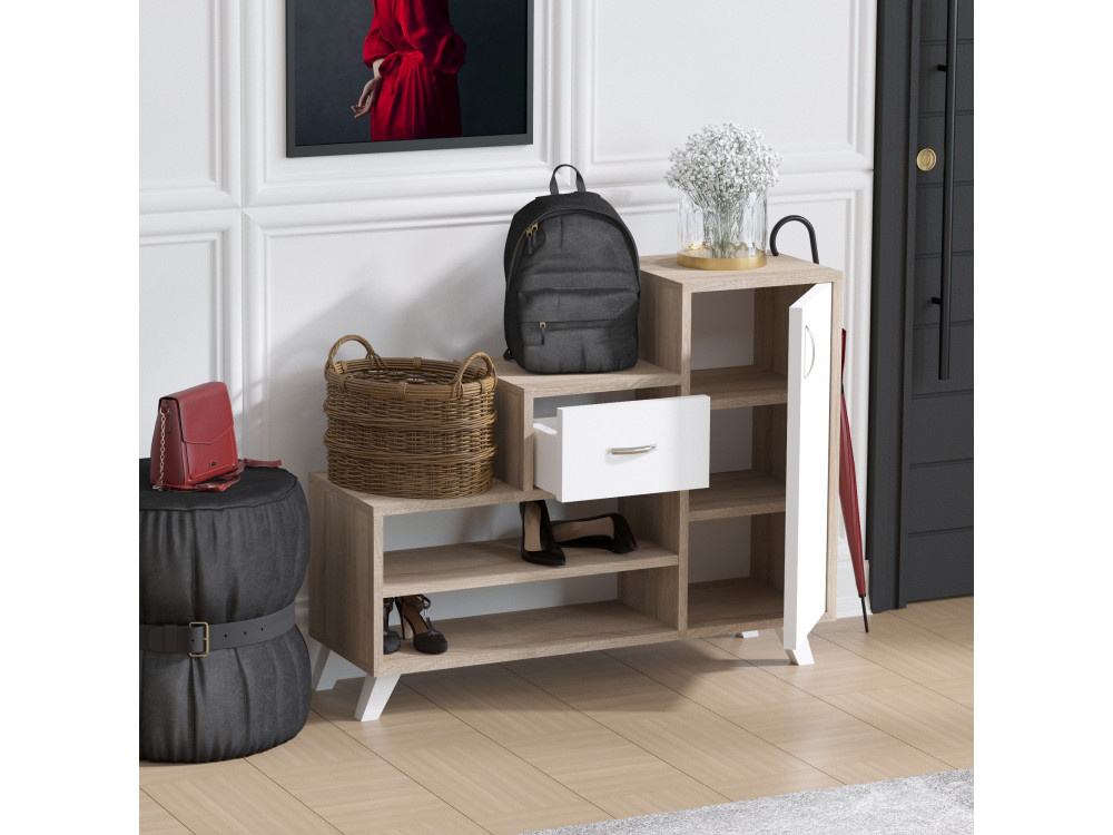 Mueble zapatero de madera "Retro" - 90 x 33 x 77 cm - Beige