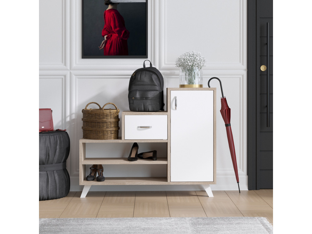 Mueble zapatero de madera "Retro" - 90 x 33 x 77 cm - Beige