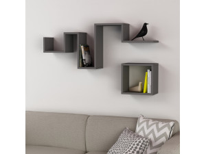 Estantería de pared de madera "Follow" - 116 x 20 x 45 cm - Gris antracita 2