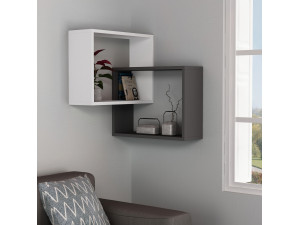Lote de 2 estanterías esquineras de madera "Ring" - 68 x 60 x 68 cm - Gris antracita 2