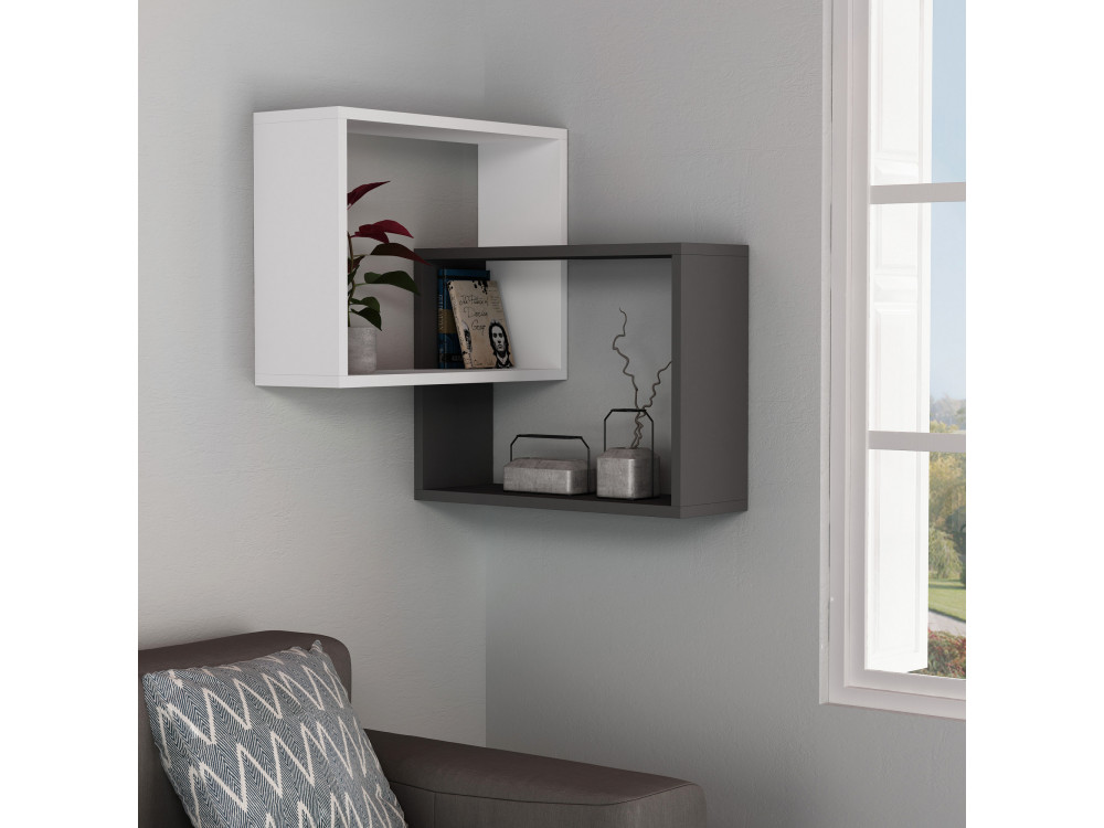 Lote de 2 estanterías esquineras de madera "Ring" - 68 x 60 x 68 cm - Gris antracita