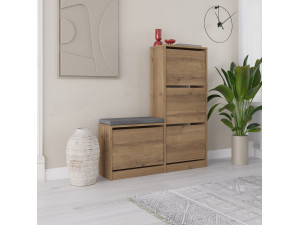 Mueble zapatero "Dude" con asiento de madera - 105 x 26 x 118 cm - Marrón 2