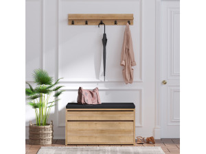 Zapatero de madera "Boby" con banco - 80 x 35 x 42 cm - Beige 2