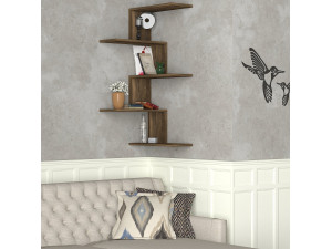 Estantería esquinera de pared de madera "Caniko" - 51 x 29 x 109 cm - Marrón 2