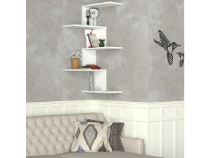 Estantería esquinera de pared de madera "Caniko" - 51 x 29 x 109 cm - Blanco 2