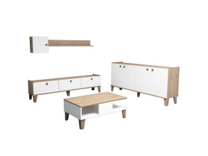 Conjunto de muebles de salón de madera "Sumer" - 180 x 41 x 77 cm - Blanco