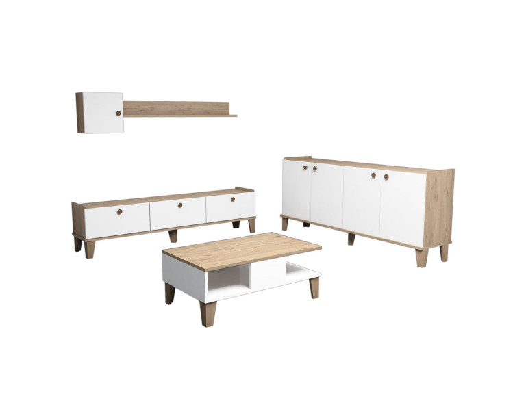 Conjunto de muebles de salón de madera "Sumer" - 180 x 41 x 77 cm - Blanco